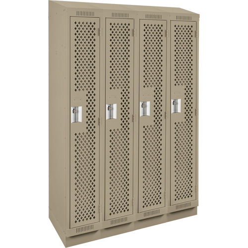 Clean Line Lockers, Bank of 4, 48" x 18" x 82", Steel, Beige, Rivet (Assembled), Perforated D. Morneault & Fils