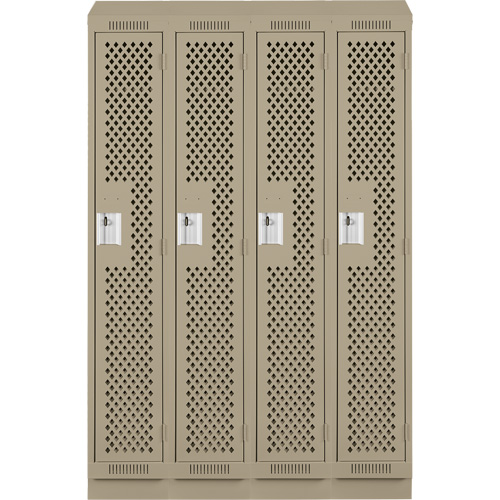 Clean Line Lockers, Bank of 4, 48" x 18" x 82", Steel, Beige, Rivet (Assembled), Perforated D. Morneault & Fils
