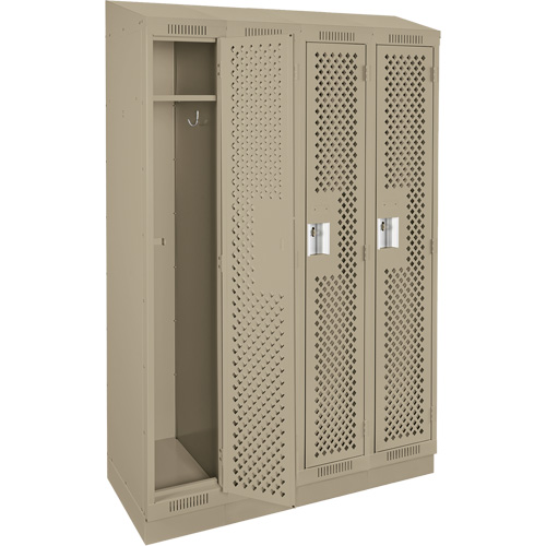 Clean Line Lockers, Bank of 4, 48" x 18" x 82", Steel, Beige, Rivet (Assembled), Perforated D. Morneault & Fils
