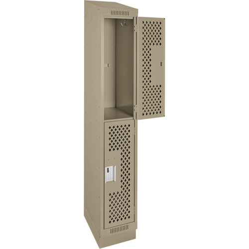 Clean Line Lockers, 2 -tier, 12" x 12" x 82", Steel, Beige, Rivet (Assembled), Perforated D. Morneault & Fils