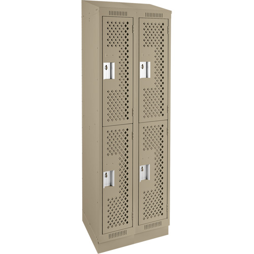 Clean Line Lockers, 2 -tier, Bank of 2, 24" x 12" x 82", Steel, Beige, Rivet (Assembled), Perforated D. Morneault & Fils