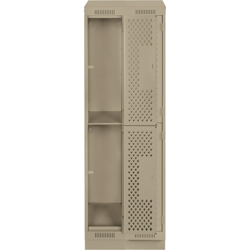 Clean Line Lockers, 2 -tier, Bank of 2, 24" x 12" x 82", Steel, Beige, Rivet (Assembled), Perforated D. Morneault & Fils