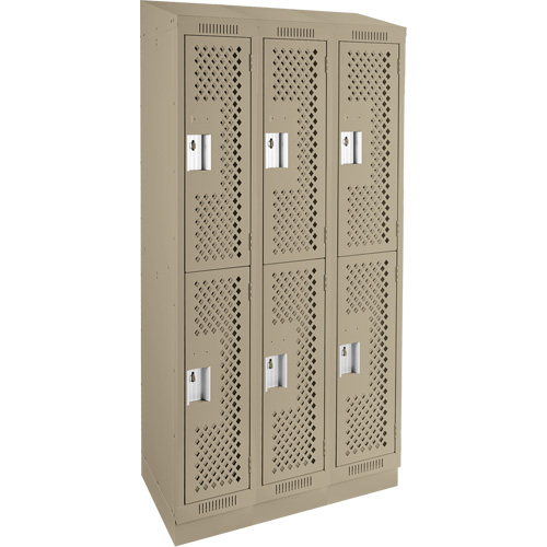 Clean Line Lockers, 2 -tier, Bank of 3, 36" x 15" x 82", Steel, Beige, Rivet (Assembled), Perforated D. Morneault & Fils