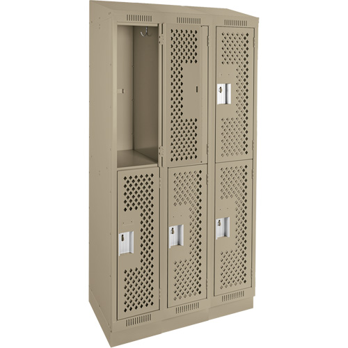 Clean Line Lockers, 2 -tier, Bank of 3, 36" x 15" x 82", Steel, Beige, Rivet (Assembled), Perforated D. Morneault & Fils