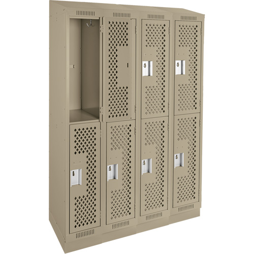 Clean Line Lockers, 2 -tier, Bank of 4, 48" x 12" x 82", Steel, Beige, Rivet (Assembled), Perforated D. Morneault & Fils