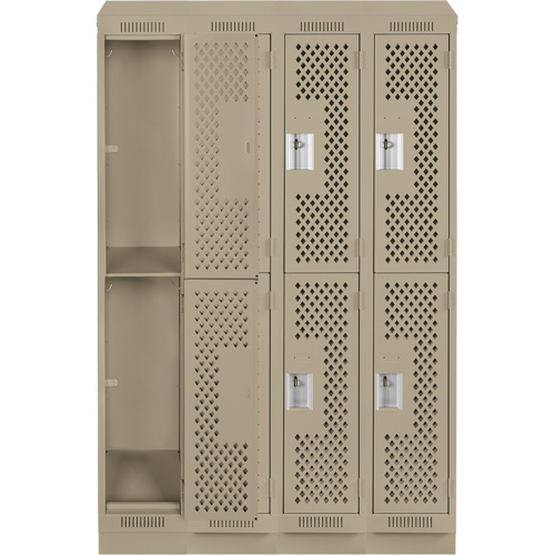 Clean Line Lockers, 2 -tier, Bank of 4, 48" x 12" x 82", Steel, Beige, Rivet (Assembled), Perforated D. Morneault & Fils