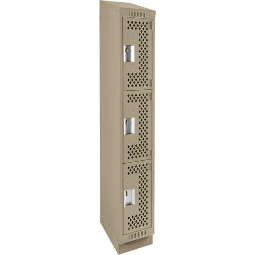 Clean Line Lockers, 3 -tier, 12" x 18" x 82", Steel, Beige, Rivet (Assembled), Perforated D. Morneault & Fils