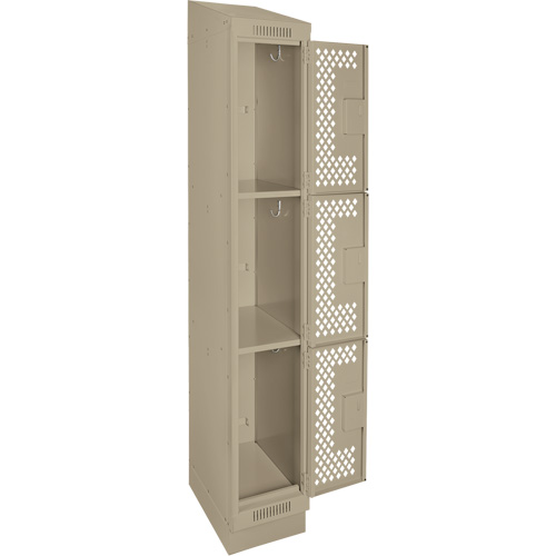 Clean Line Lockers, 3 -tier, 12" x 18" x 82", Steel, Beige, Rivet (Assembled), Perforated D. Morneault & Fils