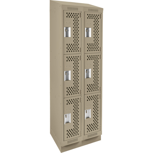 Clean Line Lockers, 3 -tier, Bank of 2, 24" x 18" x 82", Steel, Beige, Rivet (Assembled), Perforated D. Morneault & Fils