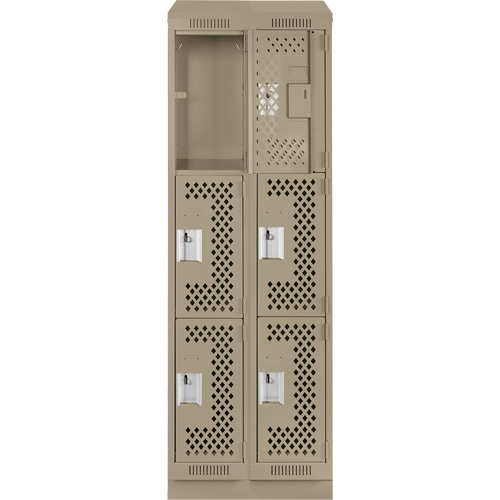 Clean Line Lockers, 3 -tier, Bank of 2, 24" x 18" x 82", Steel, Beige, Rivet (Assembled), Perforated D. Morneault & Fils