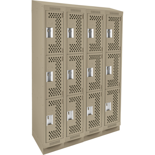 Casiers Clean Line, 3 niveaux, Bloc de 4, 48" x 18" x 82", Acier, Beige, Rivet (assembl&eacute;), Perfor&eacute; D. Morneault & Fils