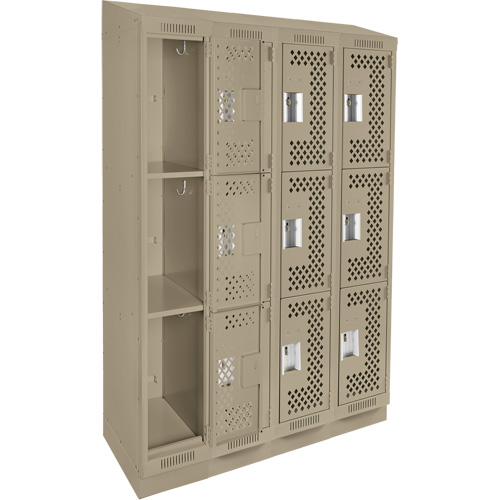 Casiers Clean Line, 3 niveaux, Bloc de 4, 48" x 18" x 82", Acier, Beige, Rivet (assembl&eacute;), Perfor&eacute; D. Morneault & Fils