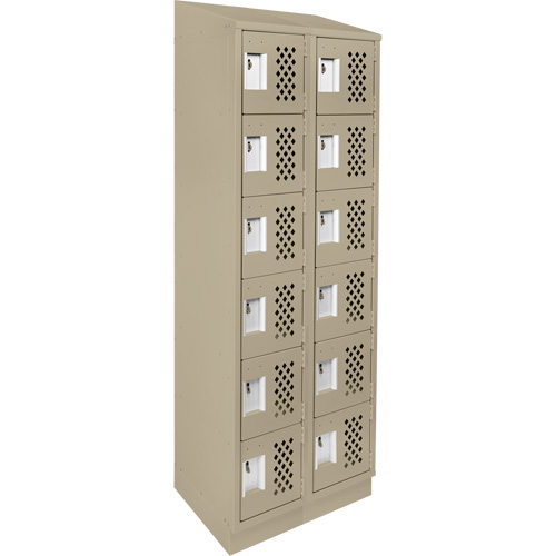 Assembled Lockerettes Clean Line Perforated Economy Lockers, 6 -tier, Bank of 2, 18" x 72" x 12", Steel D. Morneault & Fils