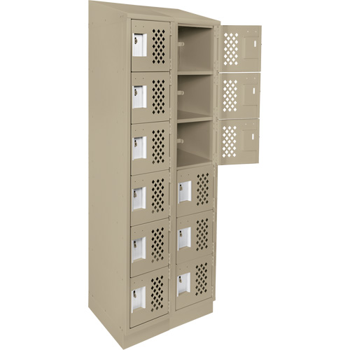 Assembled Lockerettes Clean Line Perforated Economy Lockers, 6 -tier, Bank of 2, 18" x 72" x 12", Steel D. Morneault & Fils