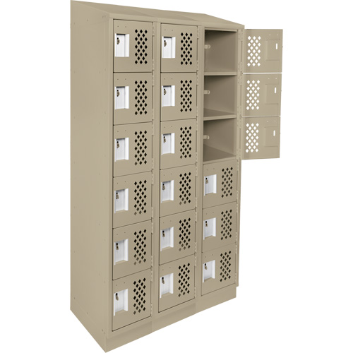 Assembled Lockerettes Clean Line Perforated Economy Lockers, 6 -tier, Bank of 3, 18" x 72" x 12", Steel D. Morneault & Fils