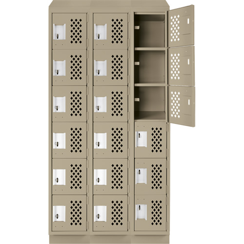 Assembled Lockerettes Clean Line Perforated Economy Lockers, 6 -tier, Bank of 3, 18" x 72" x 12", Steel D. Morneault & Fils