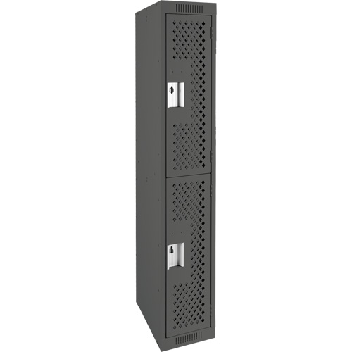 Clean Line Lockers, 2 -tier, 12" x 12" x 72", Steel, Charcoal, Rivet (Assembled), Perforated D. Morneault & Fils