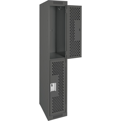 Clean Line Lockers, 2 -tier, 12" x 12" x 72", Steel, Charcoal, Rivet (Assembled), Perforated D. Morneault & Fils