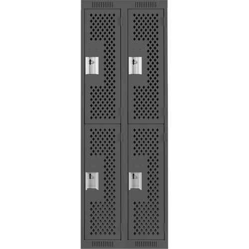 Clean Line Lockers, 2 -tier, Bank of 2, 24" x 12" x 72", Steel, Charcoal, Rivet (Assembled), Perforated D. Morneault & Fils