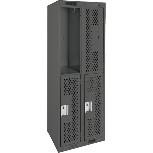 Clean Line Lockers, 2 -tier, Bank of 2, 24" x 12" x 72", Steel, Charcoal, Rivet (Assembled), Perforated D. Morneault & Fils