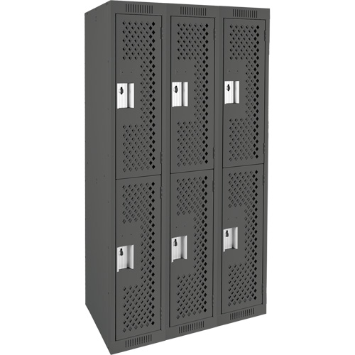 Clean Line Lockers, 2 -tier, Bank of 3, 36" x 12" x 72", Steel, Charcoal, Rivet (Assembled), Perforated D. Morneault & Fils