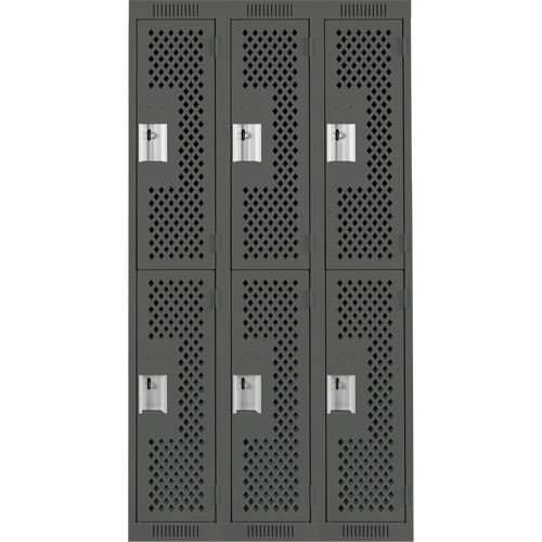 Clean Line Lockers, 2 -tier, Bank of 3, 36" x 12" x 72", Steel, Charcoal, Rivet (Assembled), Perforated D. Morneault & Fils