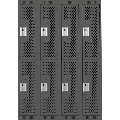 Clean Line Lockers, 2 -tier, Bank of 4, 48" x 12" x 72", Steel, Charcoal, Rivet (Assembled), Perforated D. Morneault & Fils