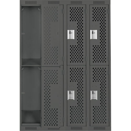 Clean Line Lockers, 2 -tier, Bank of 4, 48" x 12" x 72", Steel, Charcoal, Rivet (Assembled), Perforated D. Morneault & Fils