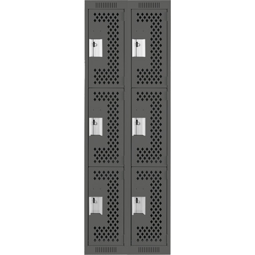 Clean Line Lockers, 3 -tier, Bank of 2, 24" x 12" x 72", Steel, Charcoal, Rivet (Assembled), Perforated D. Morneault & Fils
