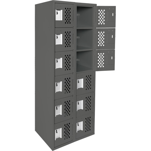 Assembled Lockerettes Clean Line Perforated Economy Lockers, 6 -tier, Bank of 2, 18" x 72" x 12", Steel D. Morneault & Fils