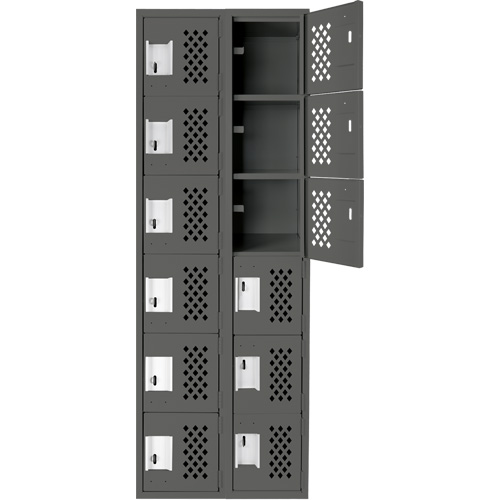 Assembled Lockerettes Clean Line Perforated Economy Lockers, 6 -tier, Bank of 2, 18" x 72" x 12", Steel D. Morneault & Fils