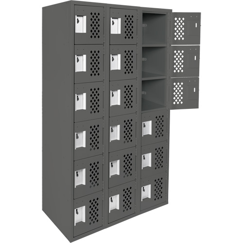 Assembled Lockerettes Clean Line Perforated Economy Lockers, 6 -tier, Bank of 3, 18" x 72" x 12", Steel D. Morneault & Fils