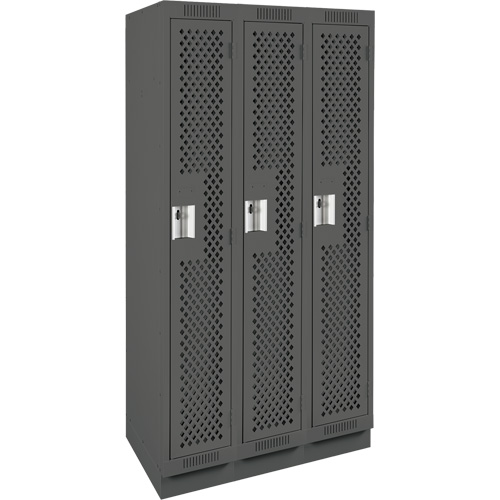 Clean Line Lockers, Bank of 3, 36" x 15" x 76", Steel, Charcoal, Rivet (Assembled), Perforated D. Morneault & Fils