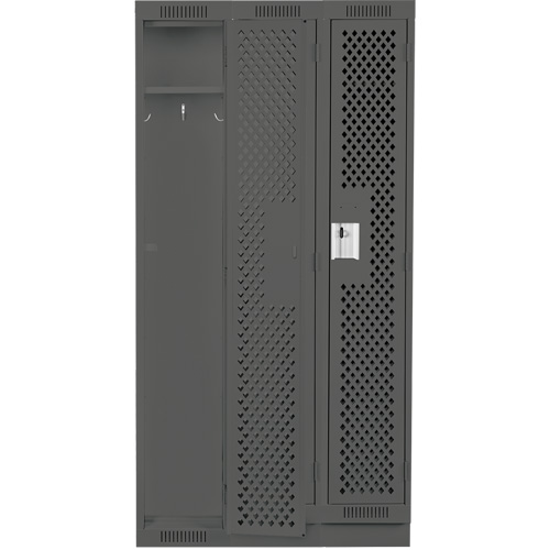 Clean Line Lockers, Bank of 3, 36" x 15" x 76", Steel, Charcoal, Rivet (Assembled), Perforated D. Morneault & Fils