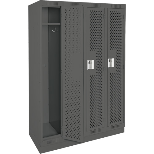 Clean Line Lockers, Bank of 4, 48" x 15" x 76", Steel, Charcoal, Rivet (Assembled), Perforated D. Morneault & Fils