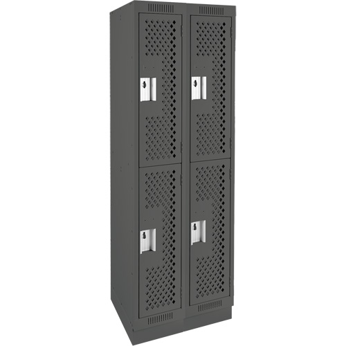 Clean Line Lockers, 2 -tier, Bank of 2, 24" x 12" x 76", Steel, Charcoal, Rivet (Assembled), Perforated D. Morneault & Fils