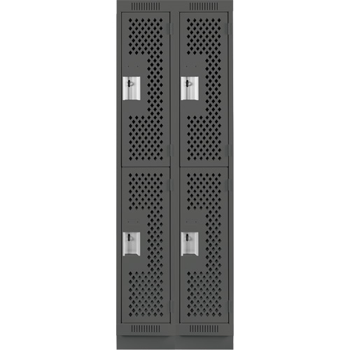 Clean Line Lockers, 2 -tier, Bank of 2, 24" x 12" x 76", Steel, Charcoal, Rivet (Assembled), Perforated D. Morneault & Fils
