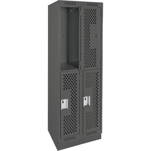 Clean Line Lockers, 2 -tier, Bank of 2, 24" x 12" x 76", Steel, Charcoal, Rivet (Assembled), Perforated D. Morneault & Fils