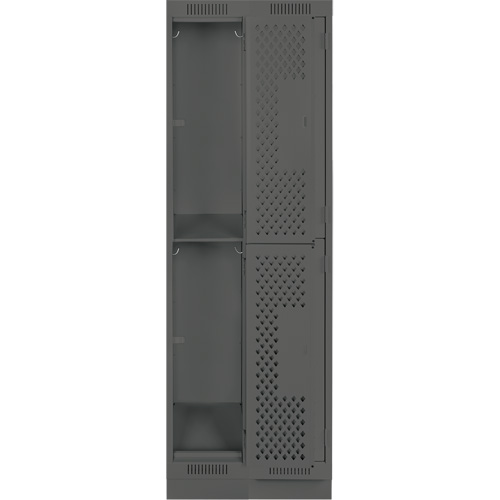 Clean Line Lockers, 2 -tier, Bank of 2, 24" x 12" x 76", Steel, Charcoal, Rivet (Assembled), Perforated D. Morneault & Fils