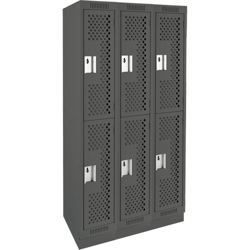 Clean Line Lockers, 2 -tier, Bank of 3, 36" x 12" x 76", Steel, Charcoal, Rivet (Assembled), Perforated D. Morneault & Fils