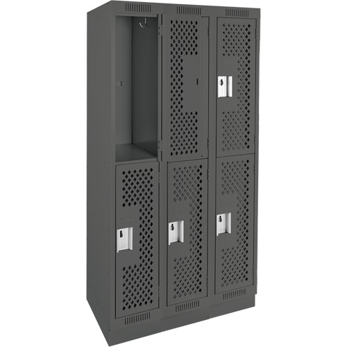 Clean Line Lockers, 2 -tier, Bank of 3, 36" x 12" x 76", Steel, Charcoal, Rivet (Assembled), Perforated D. Morneault & Fils