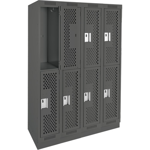 Casiers Clean Line, 2 niveaux, Bloc de 4, 48" x 12" x 76", Acier, Charbon, Rivet (assembl&eacute;), Perfor&eacute; D. Morneault & Fils
