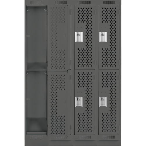 Casiers Clean Line, 2 niveaux, Bloc de 4, 48" x 12" x 76", Acier, Charbon, Rivet (assembl&eacute;), Perfor&eacute; D. Morneault & Fils