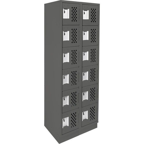 Assembled Lockerettes Clean Line Perforated Economy Lockers, 6 -tier, Bank of 2, 18" x 72" x 12", Steel D. Morneault & Fils