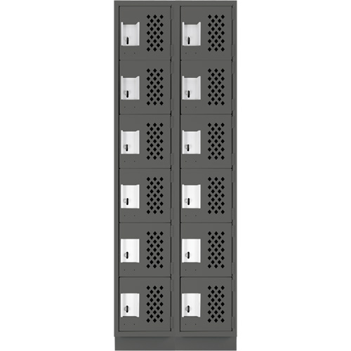 Assembled Lockerettes Clean Line Perforated Economy Lockers, 6 -tier, Bank of 2, 18" x 72" x 12", Steel D. Morneault & Fils