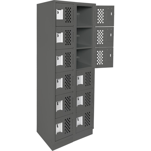 Assembled Lockerettes Clean Line Perforated Economy Lockers, 6 -tier, Bank of 2, 18" x 72" x 12", Steel D. Morneault & Fils