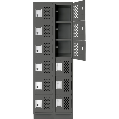 Assembled Lockerettes Clean Line Perforated Economy Lockers, 6 -tier, Bank of 2, 18" x 72" x 12", Steel D. Morneault & Fils