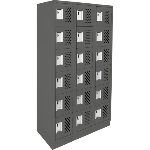 Assembled Lockerettes Clean Line Perforated Economy Lockers, 6 -tier, Bank of 3, 18" x 72" x 12", Steel D. Morneault & Fils
