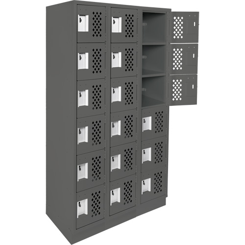Assembled Lockerettes Clean Line Perforated Economy Lockers, 6 -tier, Bank of 3, 18" x 72" x 12", Steel D. Morneault & Fils
