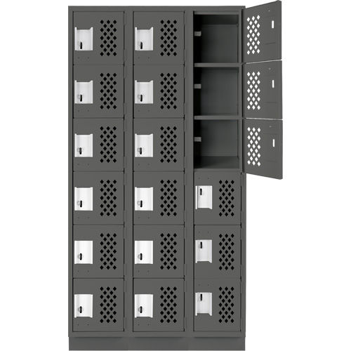 Assembled Lockerettes Clean Line Perforated Economy Lockers, 6 -tier, Bank of 3, 18" x 72" x 12", Steel D. Morneault & Fils